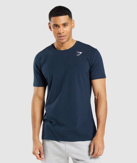 Men's Gymshark Essential T-Shirts Navy | CA 3871N0